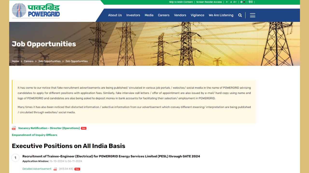 PGCIL Electrical & Supervisor Recruitment 2024